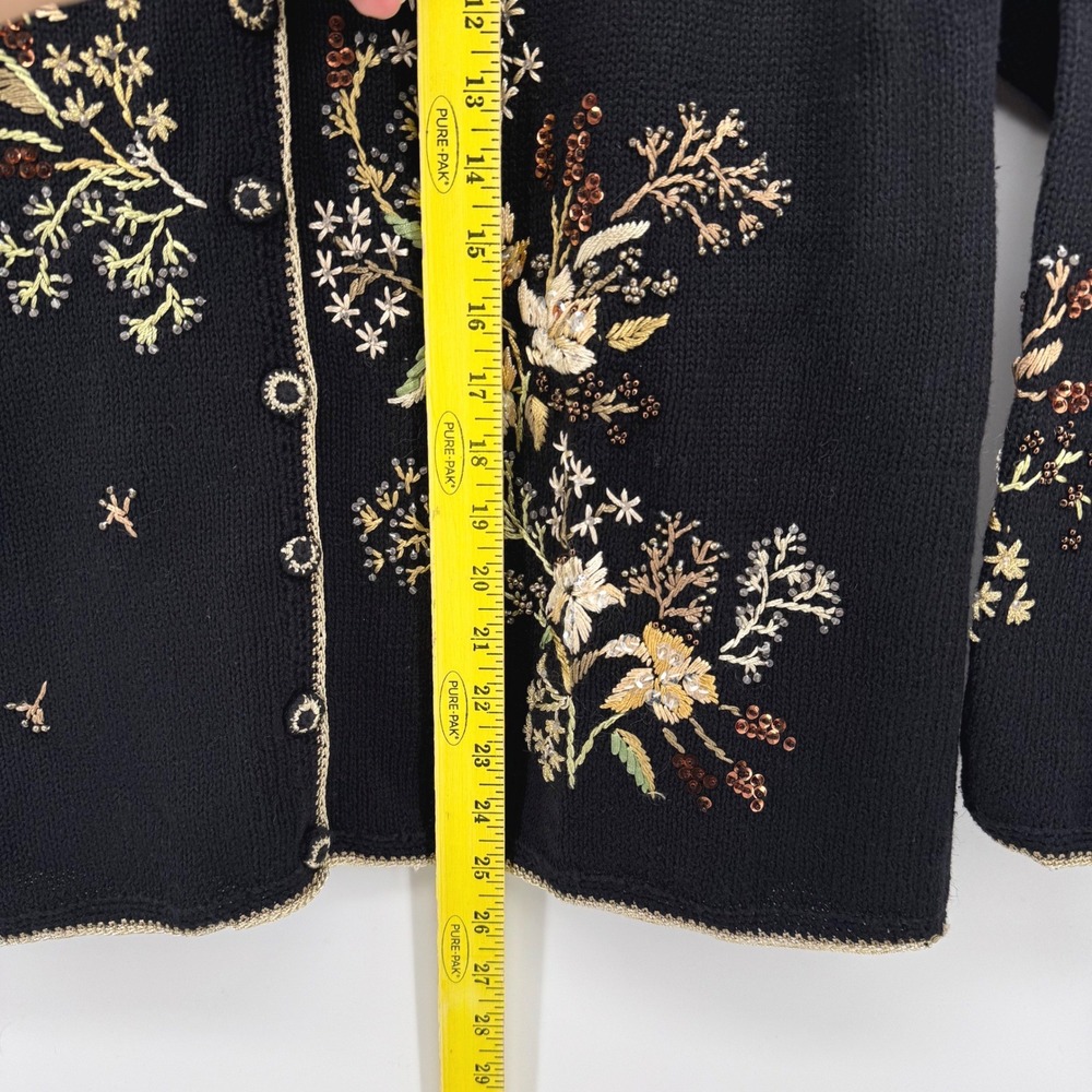 Heirloom Collectible Large Vintage Floral Embroidered Sequin Cardigan Black Gold - Picture 6 of 7